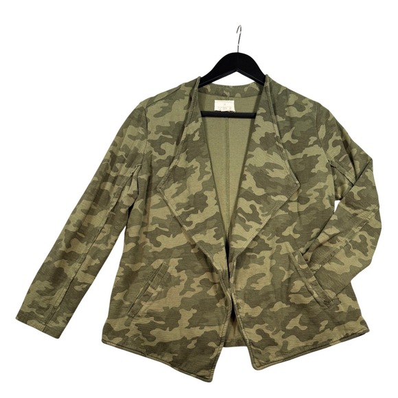 Womens Camo Open Front Waterfall Jacket Large Cardigan Jacket Casual Blazer - Picture 3 of 17